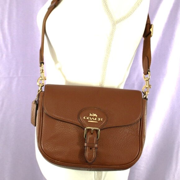 Coach Leather Flap Crossbody Saddle Brown Adjustable Strap - Picture 3 of 10